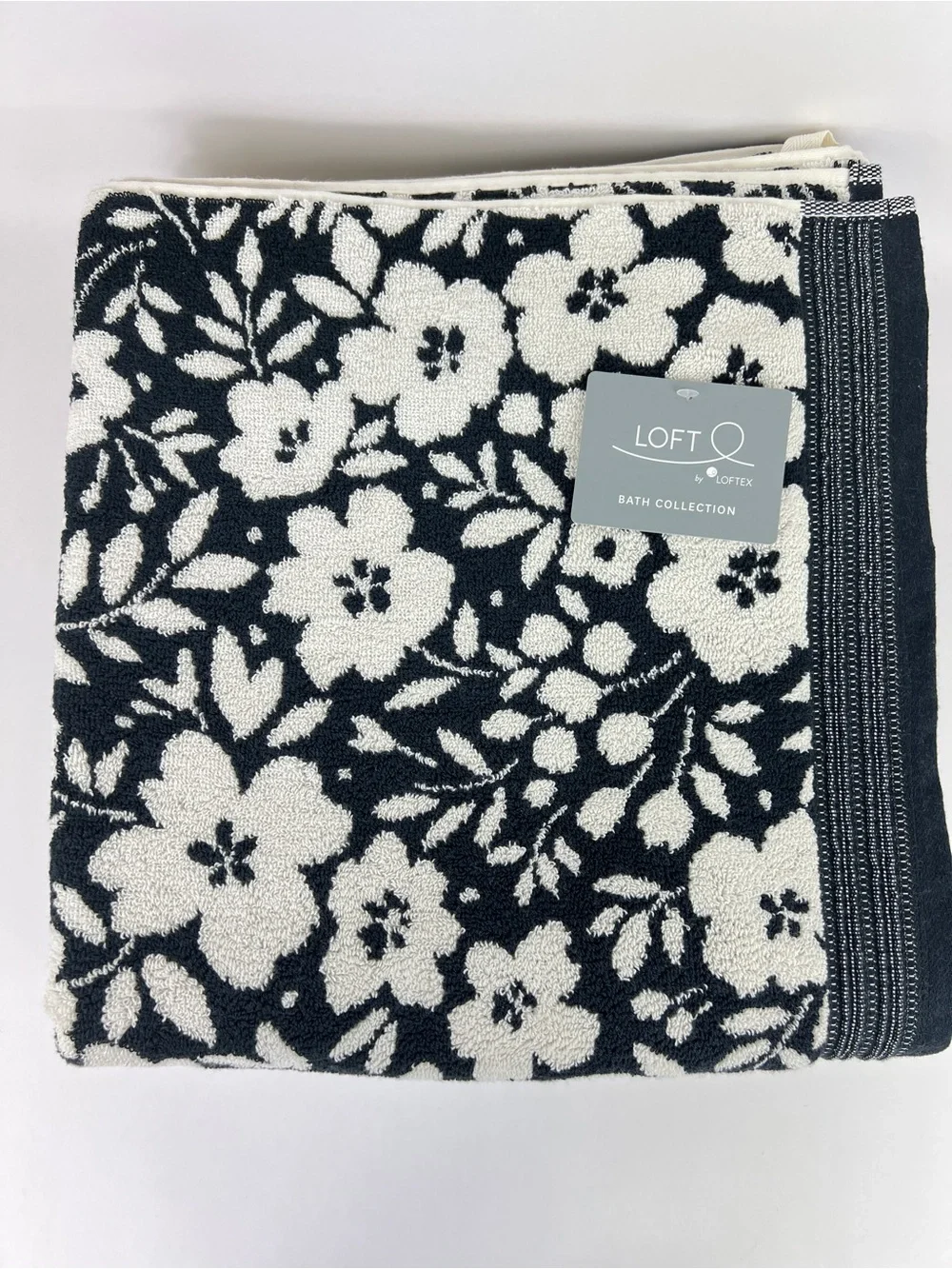 Loft by Loftex Bath Towel Set Bold Floral Black Off White 100% Cotton 8 Pc NEW